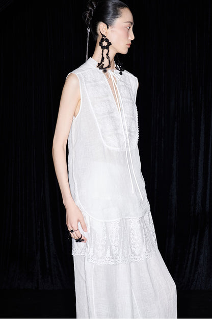 M essential Mackay designer Zen One Linen Lace Lace Sleeveless Top - KENYA.