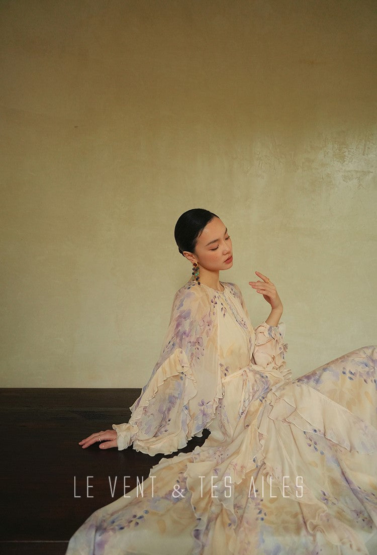 LE VENT&TES AILES floral print silk resort summer vacation maxi dress-GWEN