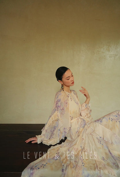 LE VENT&TES AILES floral print silk resort summer vacation maxi dress-GWEN