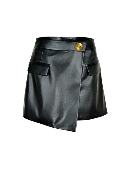 YES BY YESIR  leather splicing asymmetrical knight shorts - SPINE.