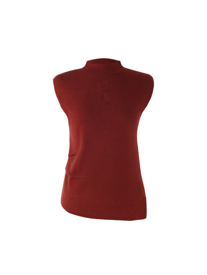 HECO Asymmetrical Wool Blend Sleeveless Mock Neckline Top- CHOOSE.