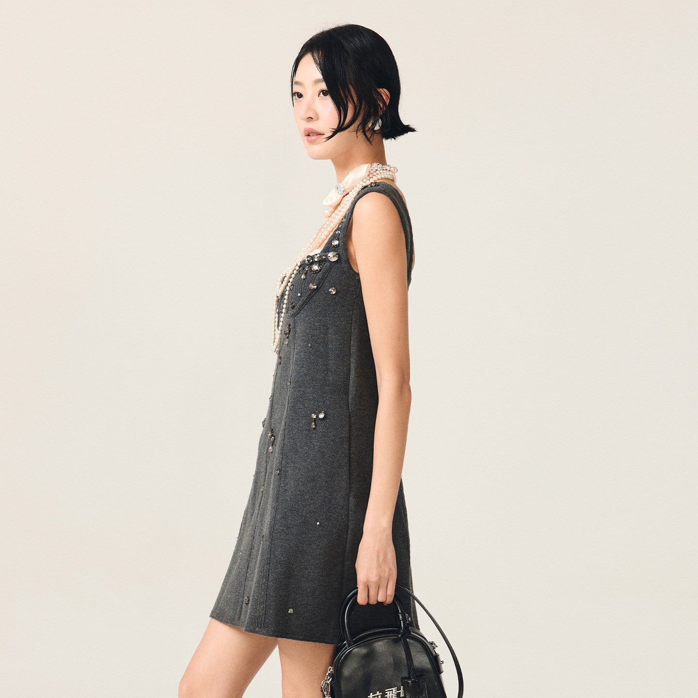 FAME Winter Gray Woolen Micro A line Dress - LANDON