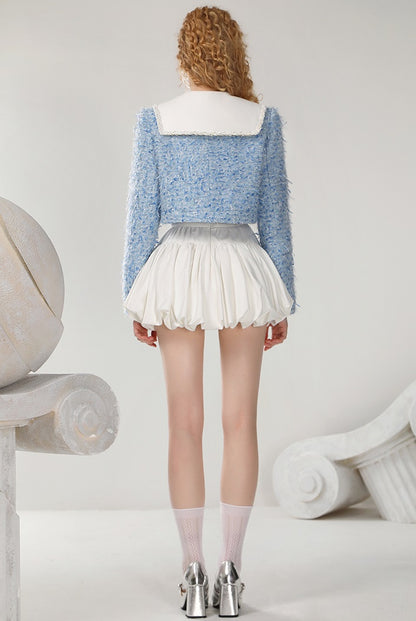 CHECOCRE Stylish Fashion Temperament Sleeve Small Fragrance Blue Jacket - INDIGO