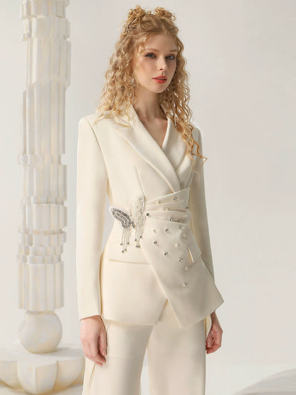 CHECOCRE Stubble temperament commuter bow diamond irregular jacket pleated skirt - ANGEL.