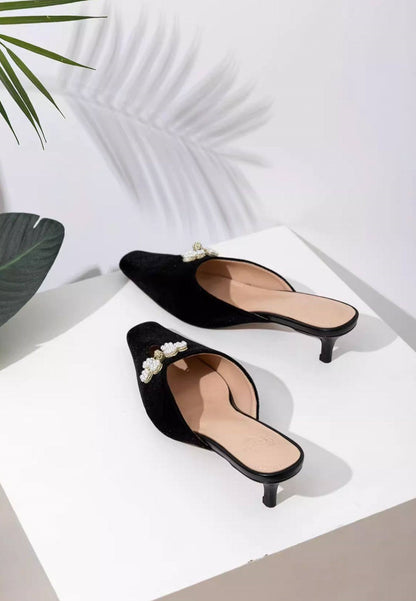 B-FEI black square toe kitten heeled Chinese shoes-OILU.