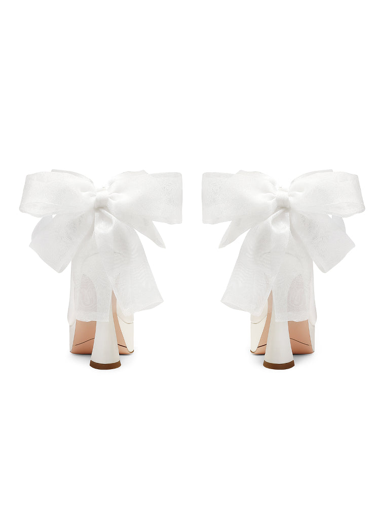 Pjjuu White Satin Wedding Block Heels  - TAKES