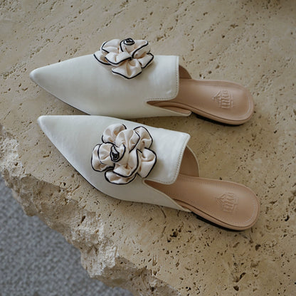 B-FEI pointed white mules lazy women's half Shoes-ASHOY.