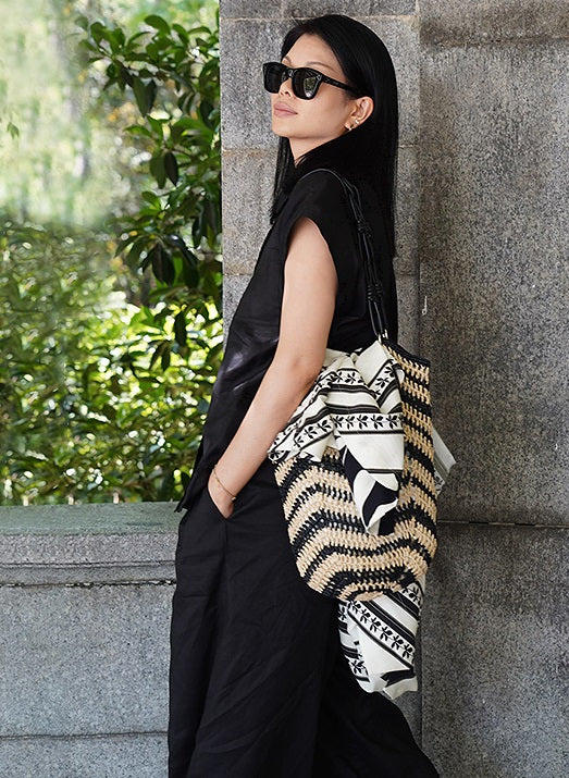 COMME MOI summer contrasting straw handbag - BATHLOMEW.