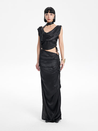 TINY IN Irregular Streamer Swing Neck Pleated Top - OSCA