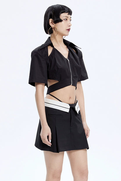 TINY IN cut-out slim zipper ultra-cropped female top -GASA