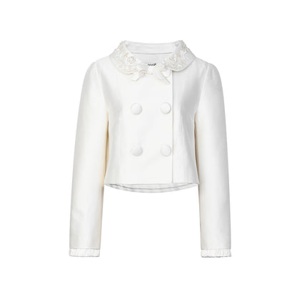 FAME spring rose plate embroidered silk fur short coat - LEIGHA