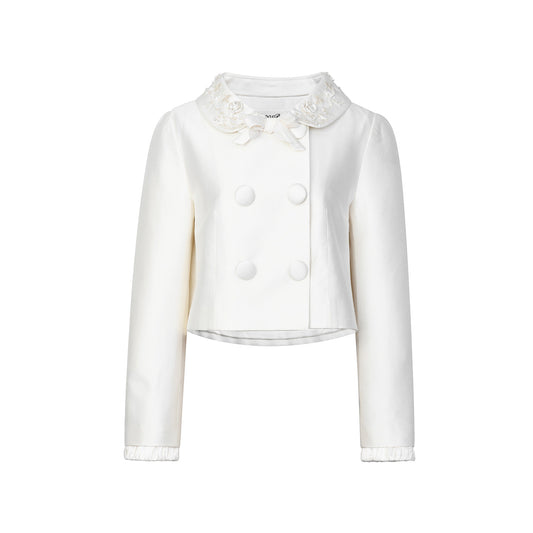 FAME spring rose plate embroidered silk fur short coat - LEIGHA