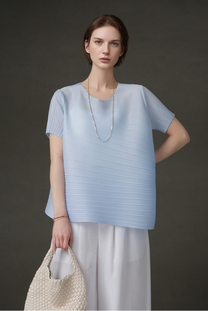 PIAOIN Miyake style simple premium pleated design T-shirt  -CECILLIA