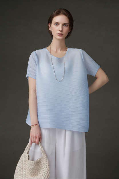 PIAOIN Miyake style simple premium pleated design T-shirt  -CECILLIA