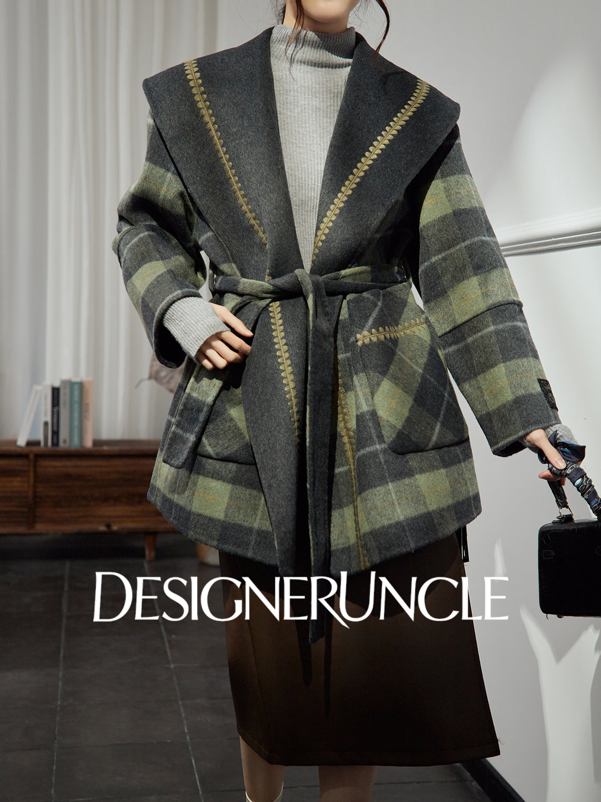 DGU "Daige" green plaid woolen jacket fashion high-end and versatile trend - Skylar.