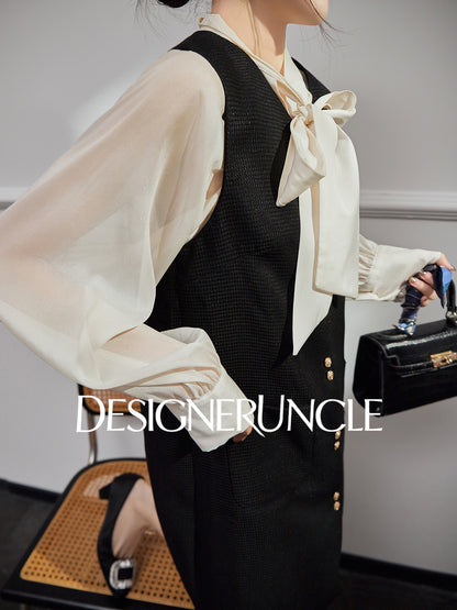 DGU "Suyu" black new small fragrance celebrity high-end commuter skirt - Carl.