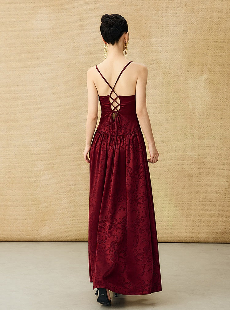 HECO Chinese Jacquard Halterneck Slip Dress  - KNO .