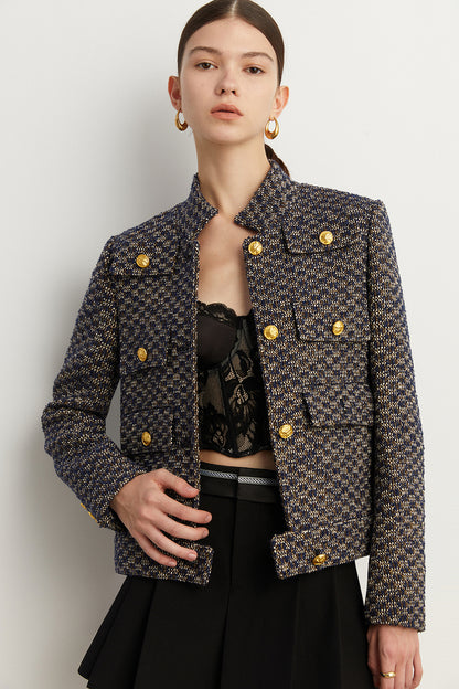 Fall autumn Luxury Old Money Style Vintage Braided Tweed Coat - Oniki