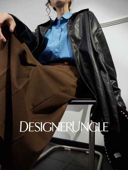 DGU "Obsidian Black" black leather jacket Haining sheepskin versatile top - Eric.