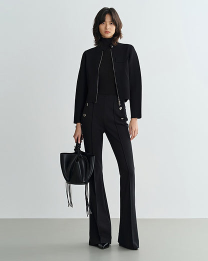 COMME MOI Lu Yan Designer's new women's small stand-up collar black knitted jacket - MEND.