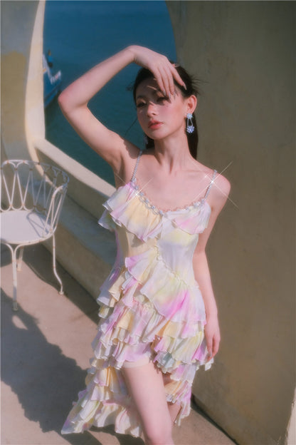 Wardrobes by Chen Elegant Sleeveless high low layered Long Multi Color Dress-Gainn