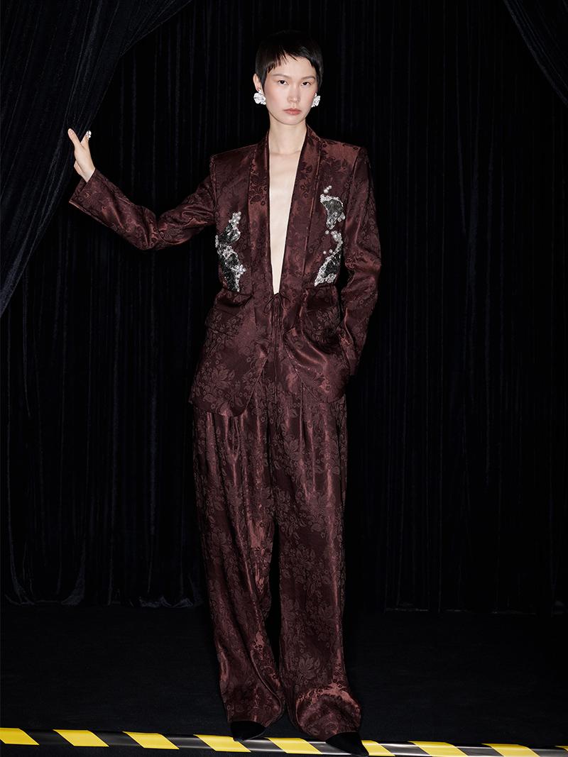 M essential Mackay designer embroidered jacquard pant suit - Buniu.