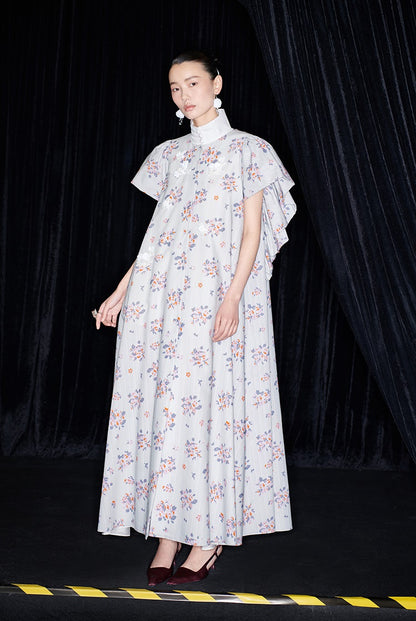 M essential Mackay designer Jinghe Printing floral nail bead puff sleeve dress - HAPPY.