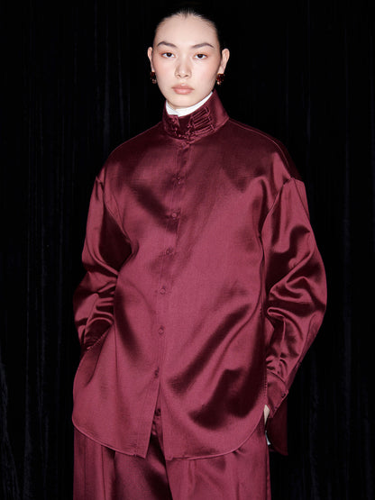 M ESSENTIAL Mackay designer brand Shun Sheng silk wool stand-up collar t shirt - LORD