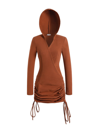 Le Palais Vintage Golden Brown Maillard hooded wide-shouldered slim-fitting pleated hip wrap KIM