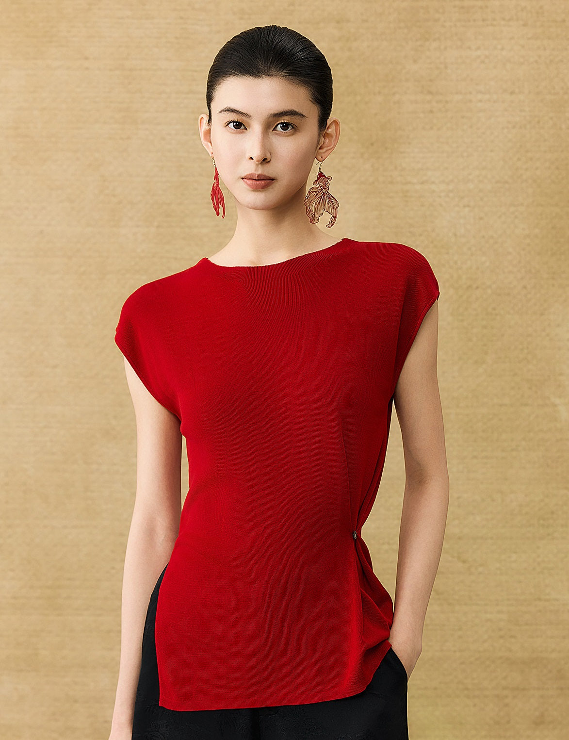 HECO Chinese round neck knit short sleeve feminine temperament slim T-shirt - COLE.