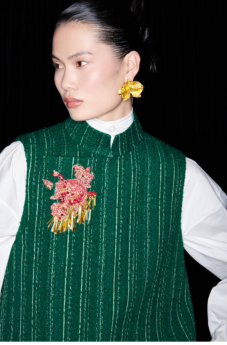 M essential Mackay designer rose beads placket green vest pencil skirt - Biba.