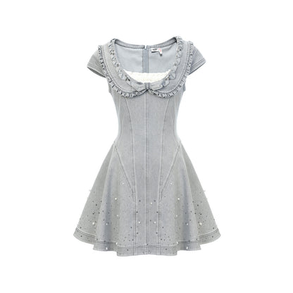 FAME ruffled A-pendulum denim dress - SAMUEL