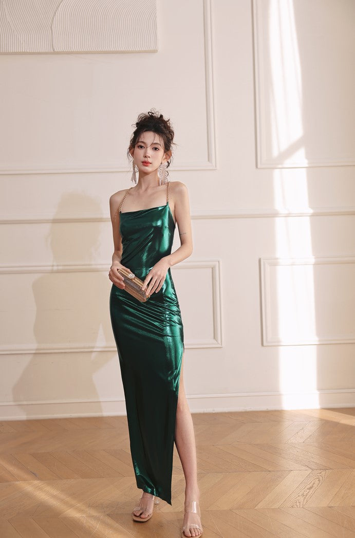 DOLLY Luxury Green Sleeveless Slim Fit High Waist Sexy Dinner Date Dress-KRASS