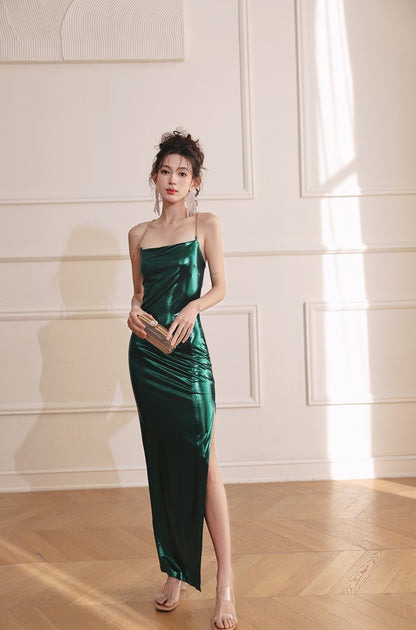 DOLLY Luxury Green Sleeveless Slim Fit High Waist Sexy Dinner Date Dress-KRASS