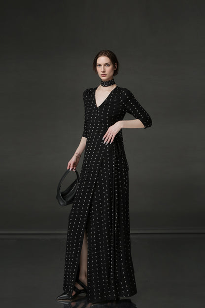 PIAOIN French Hepburn style slim lace-up design goddess long dress-T-AURORA.