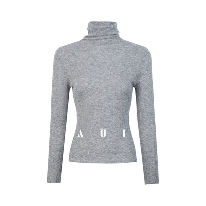 AUI cotton wool slightly sheer turtleneck sweater base knit long sleeve top - Myeong
