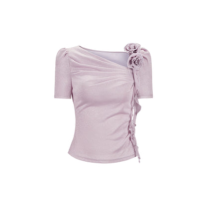 CHICHY gentle chic purple asymmetrical long-sleeved top-LISA