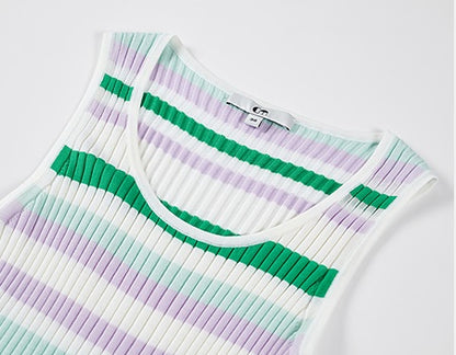 COMME MOI  summer colorful striped skinny wool knit dress - HARPER.