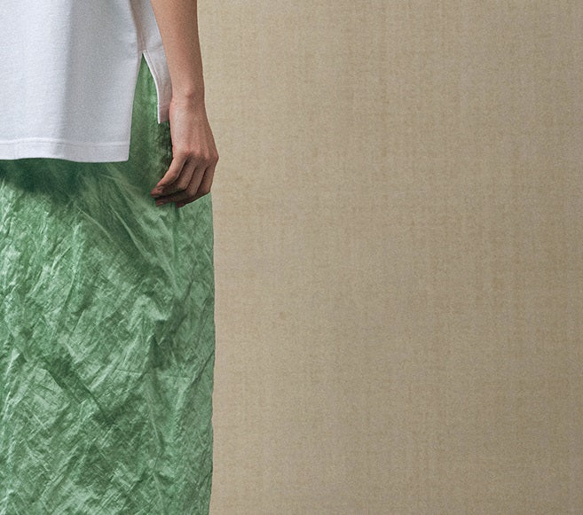 ZHUCHONGYUN slit straight irregular pleated skirt-MERUEM.
