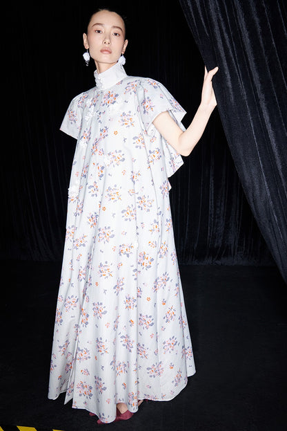 M essential Mackay designer Jinghe Printing floral nail bead puff sleeve dress - HAPPY.