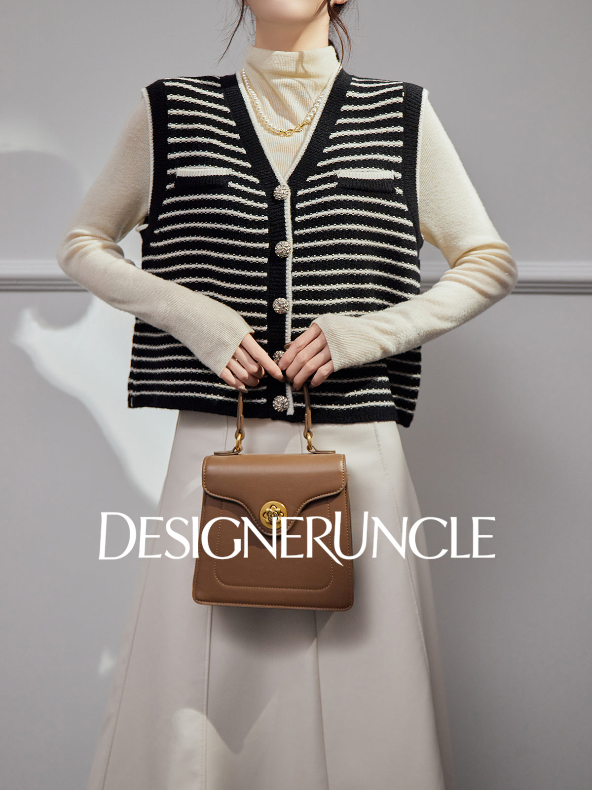 DGU| Striped knitted pullover vest small fragrance light luxury vintage design jacket - Kyle.