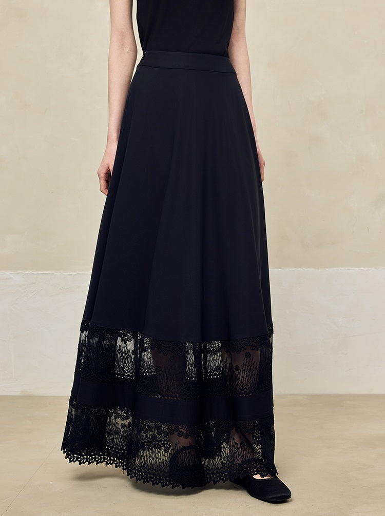 HECO Acetate Hollow Lace A-line Long Skirt women - FLOW.