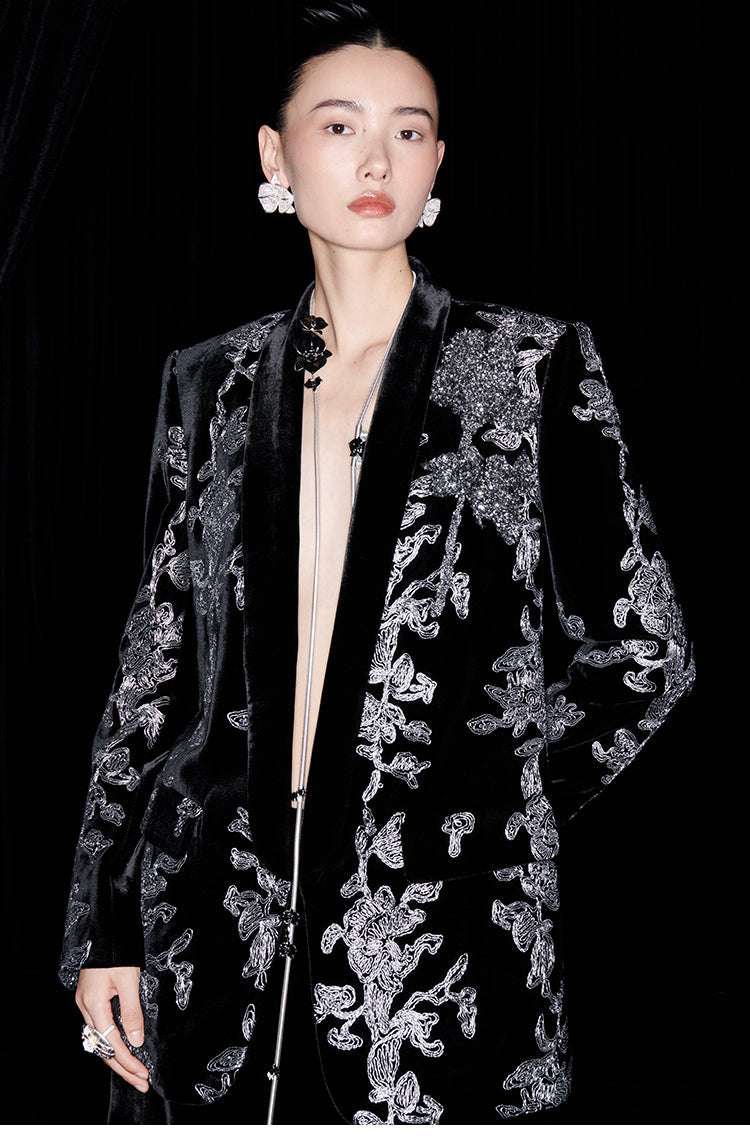 M essential Mackay designer iron orchid embroidered suit - Selima