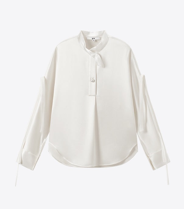 COMME MOI Lv Yan Designer Summer Women's Half Placket Gauze Strip satin  Top - REMI.