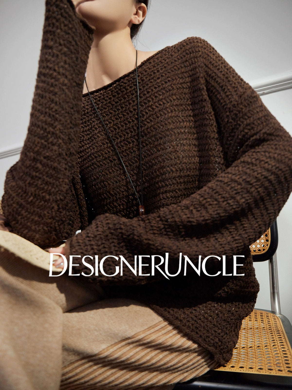 DGU| Hollow loose knitted long sleeves lazy style niche design pullover sweater - TEST.