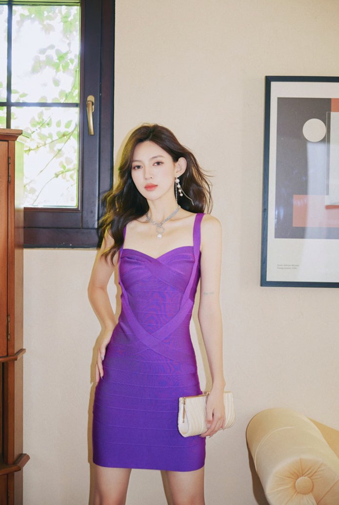 DOLLY Elegant V-Neck Sleeveless High Waist Knitted Midi Suspender Dress-PUNA