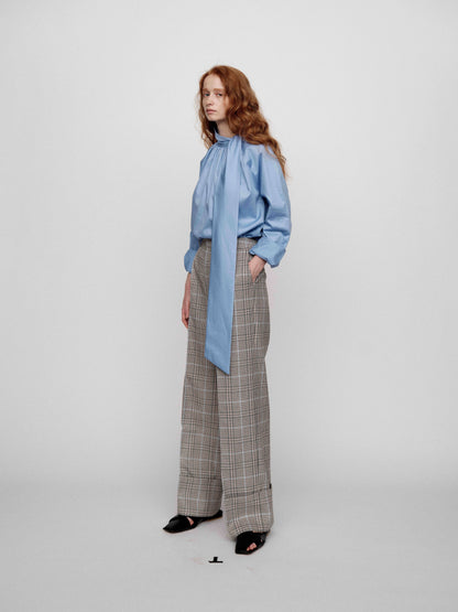 SERRER Plaid wool straight leg high-waisted pants - MASON.