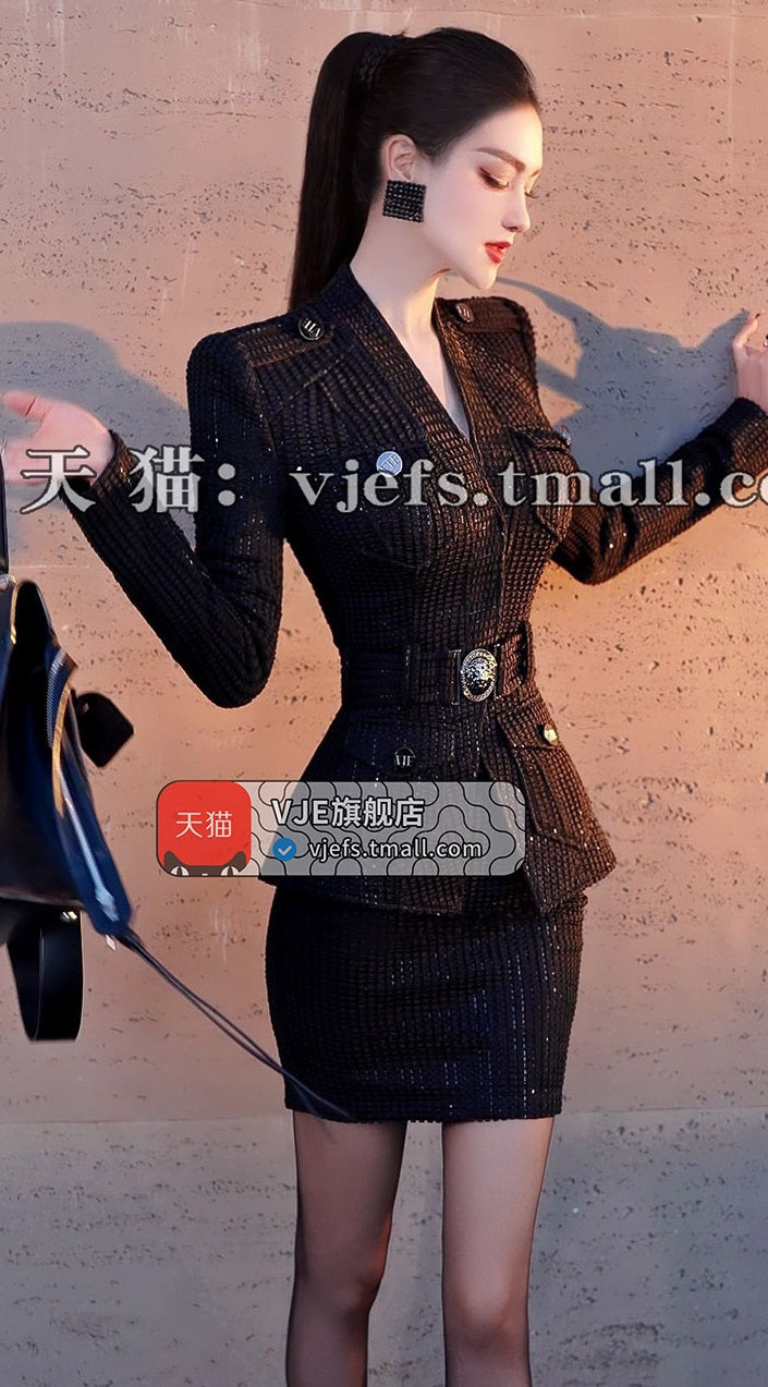 VJE Capable Suit Skirt OL Jacket Hip Skirt Two-Piece Set-RAE.