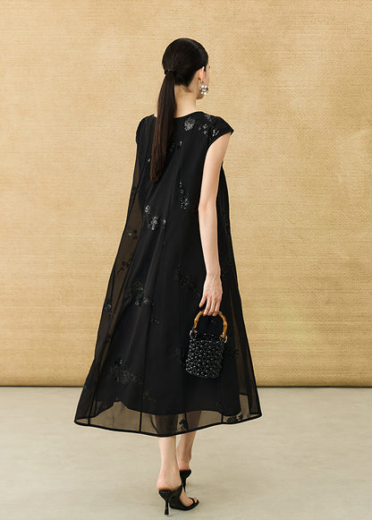 HECO Chinese Style Water Drop Neck Shoulder Embroidered Dress - SWEAT.