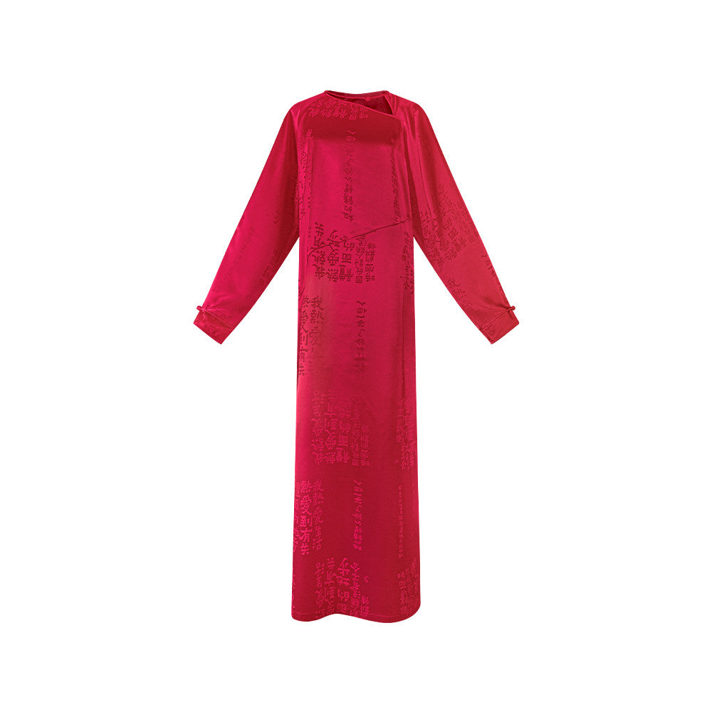 TUYUE Ancient diagonal satin handmade buckle slim dress- NAOMI.